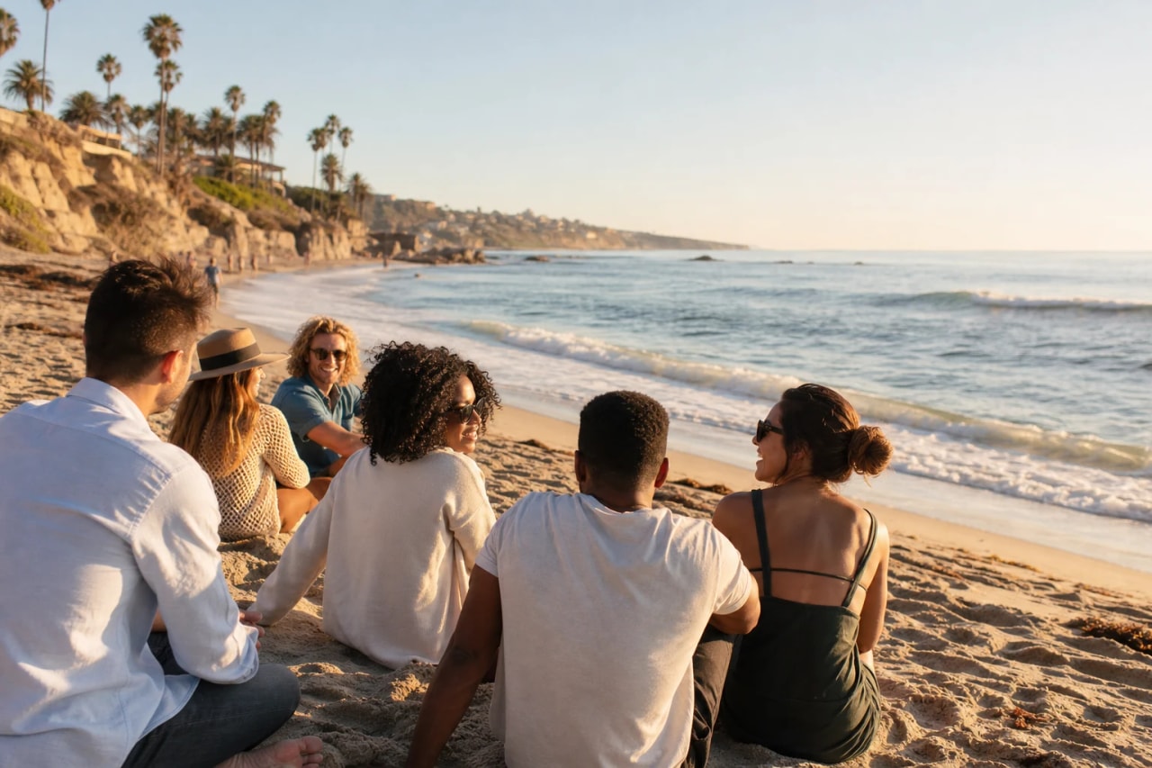 People on a San Diego beach near Aria Mental Health's partial hospitalization program